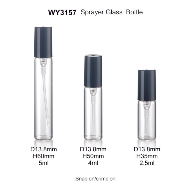 2,5 ml 4 ml 5 ml heldere parfummonsterflesjes met krimp op plastic sproeier
