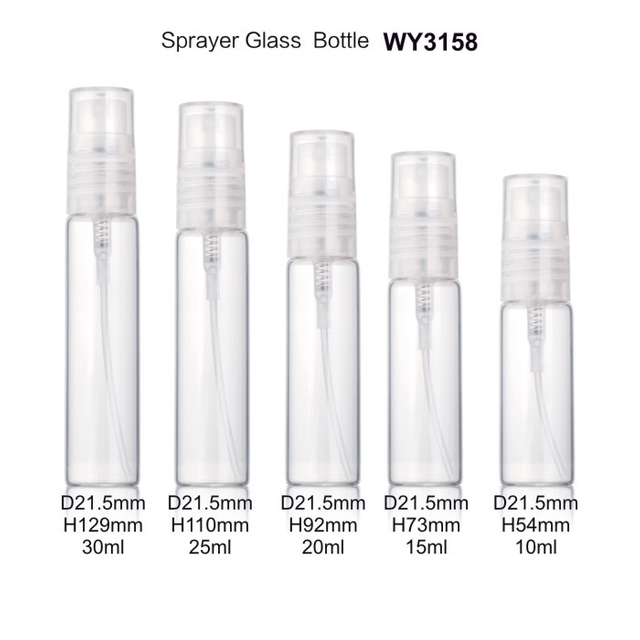 10ml 15ml 20ml 25ml 30ml Clear Glass Perfume Bottles pakyawan na may Clear Plastic Sprayer