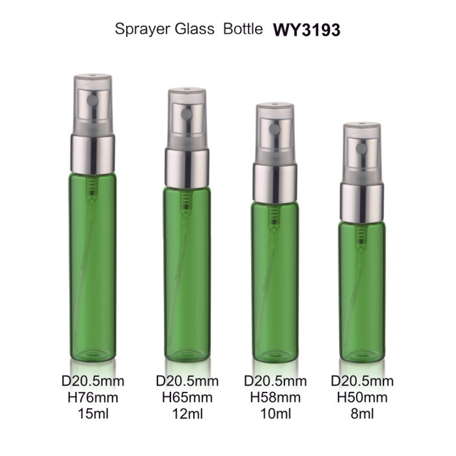 빛나는 은색 펌프가 있는 8ml 10ml 12ml 15ml 녹색 스프레이 향수병