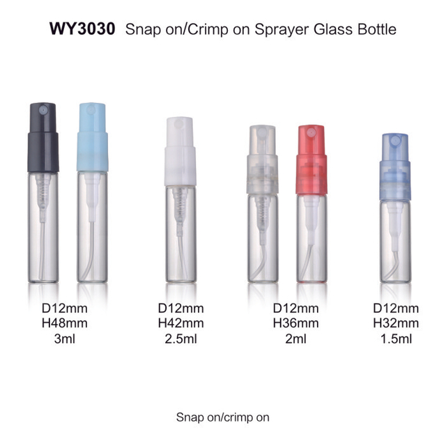 1.5ml 2ml 2.5ml 3ml ขวดแก้วใสหลอดพร้อมเครื่องพ่นสีสำหรับขวดน้ำหอมขนาดเล็ก 