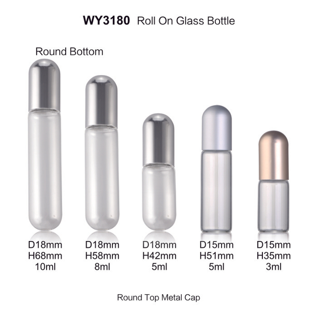 3 ml 5 ml 5 ml 8 ml 10 ml Przezroczysta szklana tubka Puste butelki typu roll-on ze srebrną metalową zakrętką do serum i olejk&oacute;w eterycznych
