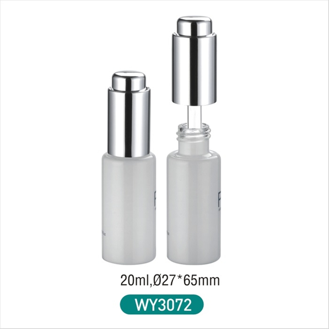 8ml 10ml 15ml 20ml 25ml 30ml 35ml 40ml Botol Kaca Bulat Putih dengan Penetes Pompa Perak Mengkilap untuk Serum
