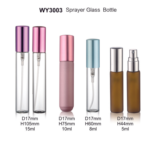 5 ml 8 ml 10 ml 15 ml heldere of amberkleurige parfumspuitfles met aluminium spuit en aluminium dop