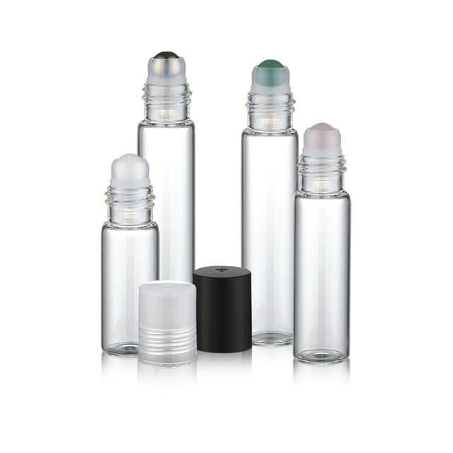 U&ccedil;ucu Yağlar i&ccedil;in Siyah Plastik Kapaklı 3ml 5ml 6ml 7ml 8ml Şeffaf Silindir Bilyalı Şişeler
