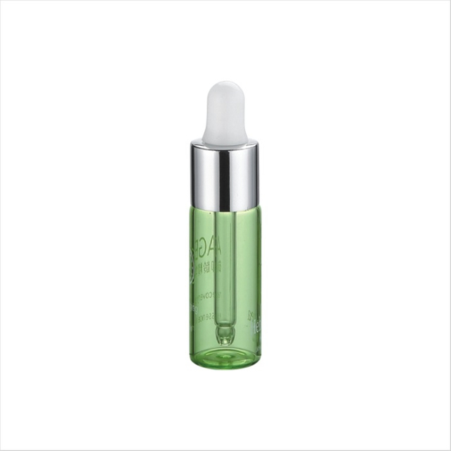 3ml 5ml 8ml 10ml ขวดแก้วกลมขนาดเล็กสีเขียวพร้อมหยดปั๊มเงินเงาสำหรับเซรั่มและน้ำมันหอมระเหย